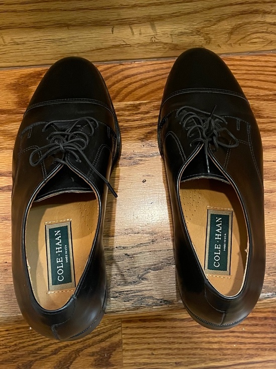 Vintage Cole Haan Made in USA Cap Toe Leather Derby Shoes Black 10 D main image 6